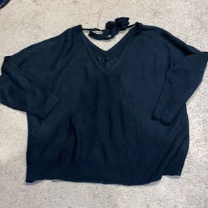 Lace V-Neck & Back Tie Sweater